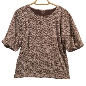 LOFT Outlet Leopard Print Heavyweight Knit Top - Size S - Textured Puff Sleeve